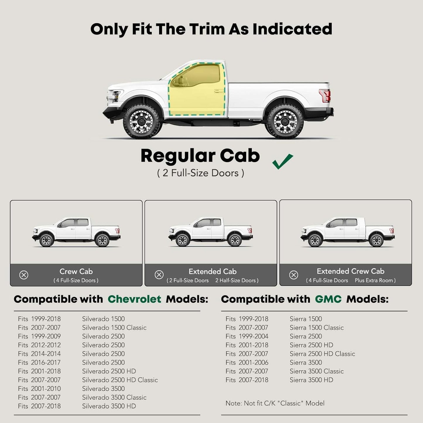 YHTAUTO 4 Inch Running Boards Side Step Bars Fit Chevy & GMC Models - Silverado, Sierra 1500/2500 HD/3500 HD 1999-2018 - Standard/Regular Cab, 90-Degree Bent End Steel Black Powder Cab Side Step Rails