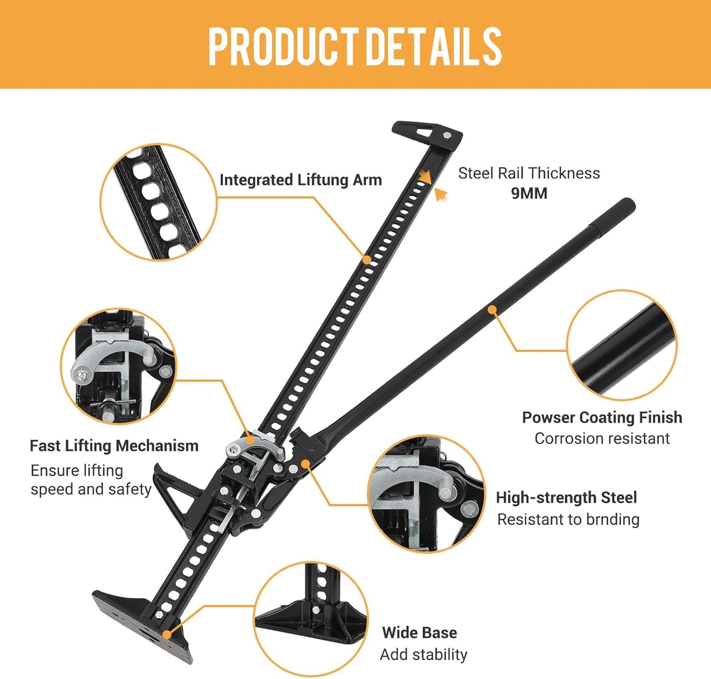 Multi-Functional Lift Jack, Farm Jack Heavy Duty Off Road, for Tractor, Truck, SUV, ATV, UTV, Off Road Accessories, Durable 3 Ton with Wide Base & Ratcheting Mechanism