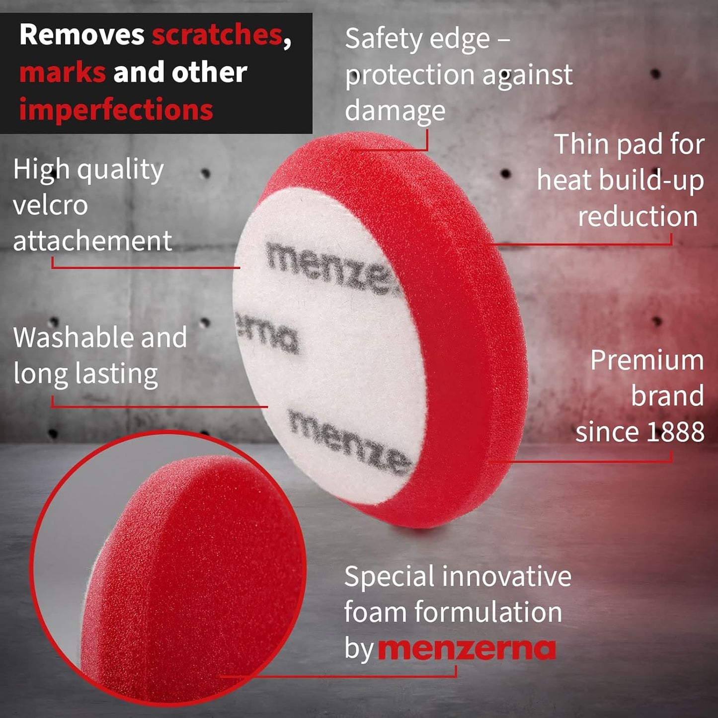 menzerna 3.5 Inch 2X Premium Polishing Pads Heavy Cut for Scratch Repair I Body Repair and Detailing Pads with Safety Edge & Velcro Attachment I Washable & Long Lasting