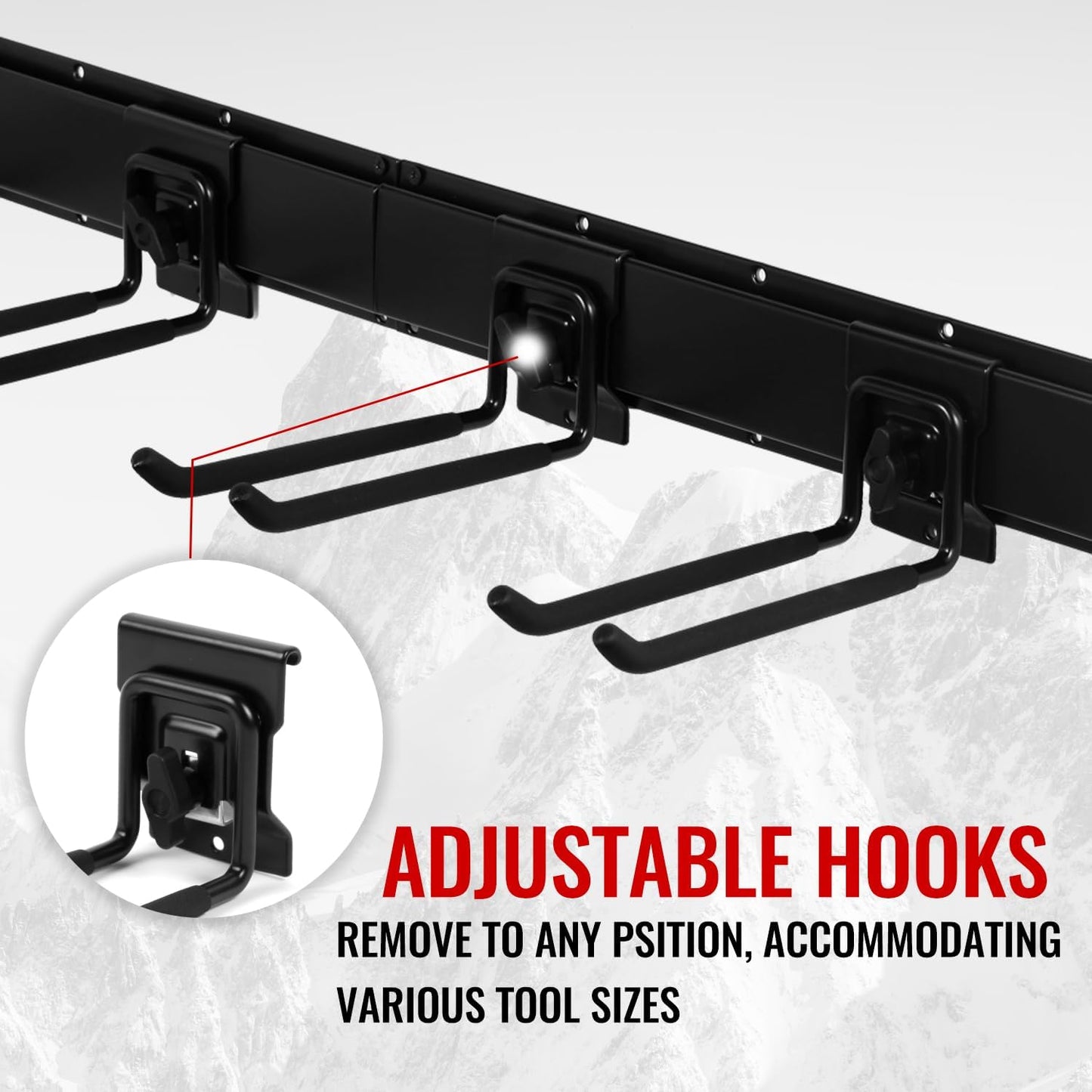 Locking Garden Tool Organizer, Garage Organization Wall Mount Storage Rack, Heavy Duty Metal Yard Tool Organizer, Adjustable Hanging Hooks, Hold Up to 420lbs (96Inch Black)