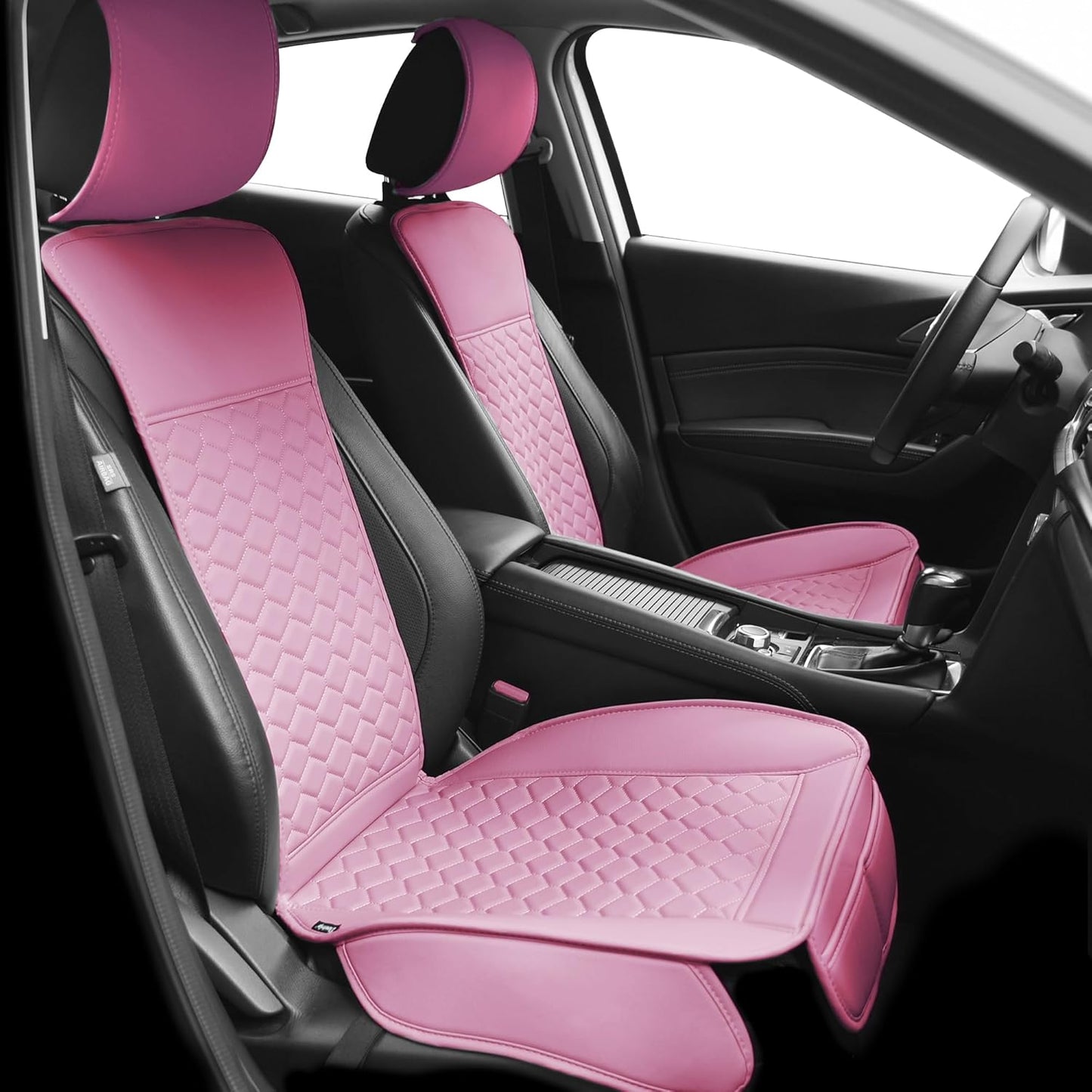 Elantrip 2 PCS Front Car Seat Covers Pink Leather Auto for Women Airbag Compatible Diamond Pattern PU Seat Cover Universal Fitness