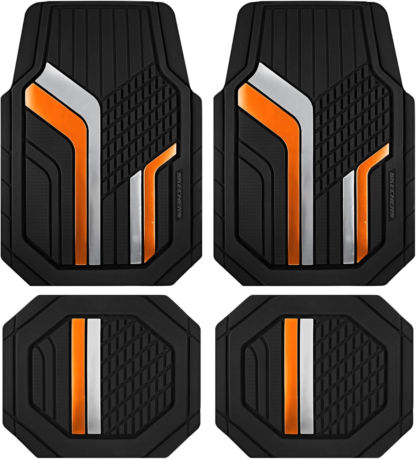Skechers Heavy Duty Rubber Car Floor Mats,Dual Color Design Floor Mats,All Weather Car Mats,Waterproof Trim to Fit Universal Floor Liner Car Mats,Automotive Floor Mats for Cars Trucks Suvs,Orange