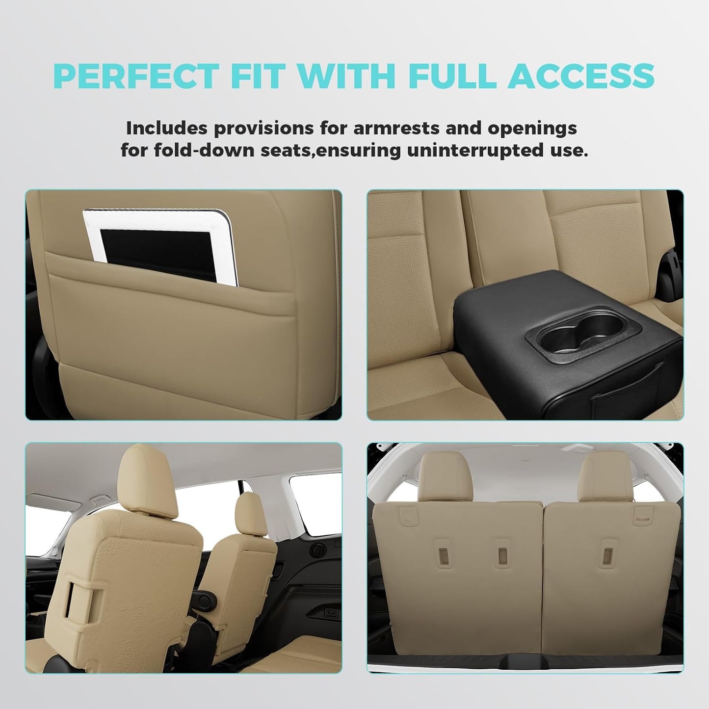 for Honda Pilot Seat Covers, Car Seat Protectors Full Set Custom Fit Pilot Elite,Black Edition 2016 2017 2018 2019 2020 2021 2022-7 Seats, Faux Leather Full Coverage Waterproof, Beige