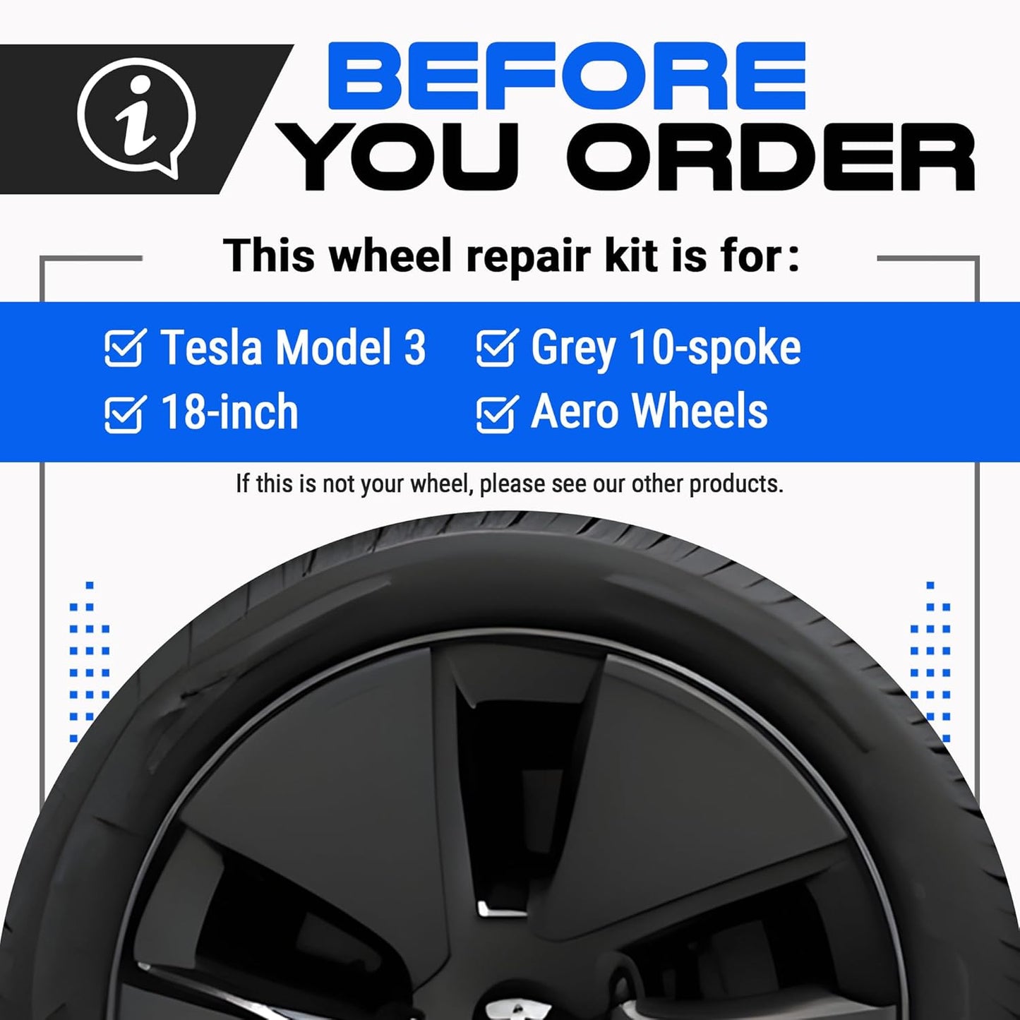 Premium Tesla Wheel Curb Rash Repair Kit for Model 3 18-inch Grey Aero Pinwheel Rims - DIY Kit with Color-matched Touch Up Paint - Made in USA
