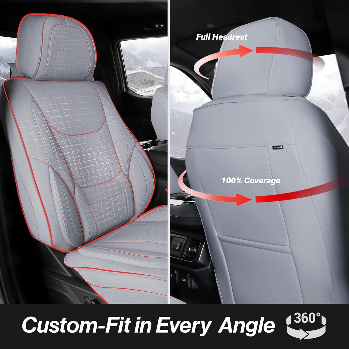 Coverland Custom Car Seat Covers Compatible with 2007-2013 Tundra Double Cab - Premium Leather Non-Slip Memory Foam Waterproof Cover Interior Protector Full Set-Gray [See Size Chart-Size X134]