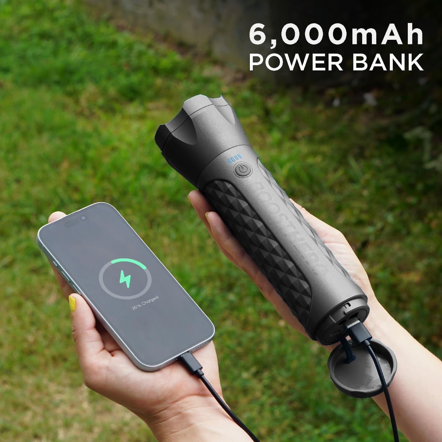 BoostHero Portable Car Battery Jump Starter, 6,000mAh Power Bank, LED Flashlight, with Smart Jumper Cables for up to 6.0L Gas/4.0L Diesel Engines (Black)