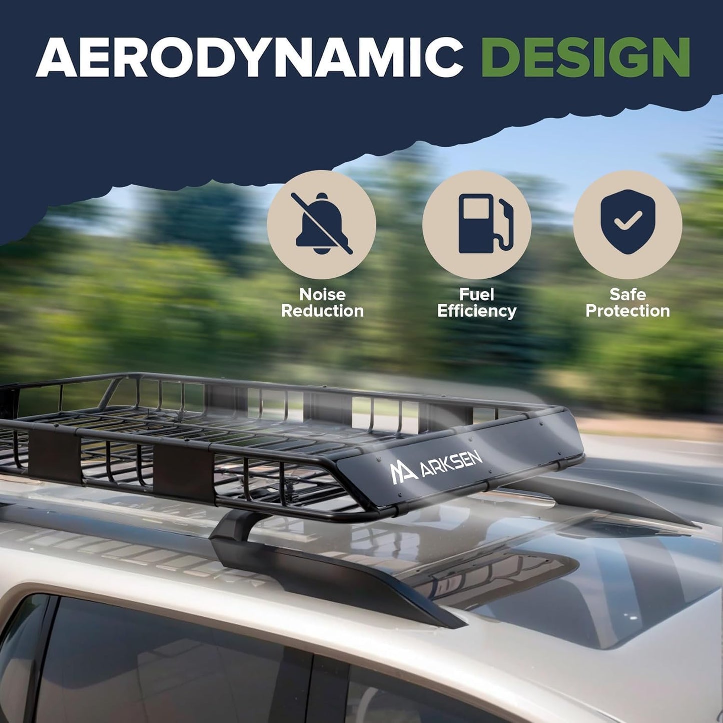 ARKSEN 64 x 39 x 5 Inch Universal Roof Rack with Waterproof Bag, Cargo Net & 2 Ratchet Straps - Upgrade 150Lbs Capacity Heavy Duty Rooftop Cargo Carrier with Extension for Car, SUV & Pickup