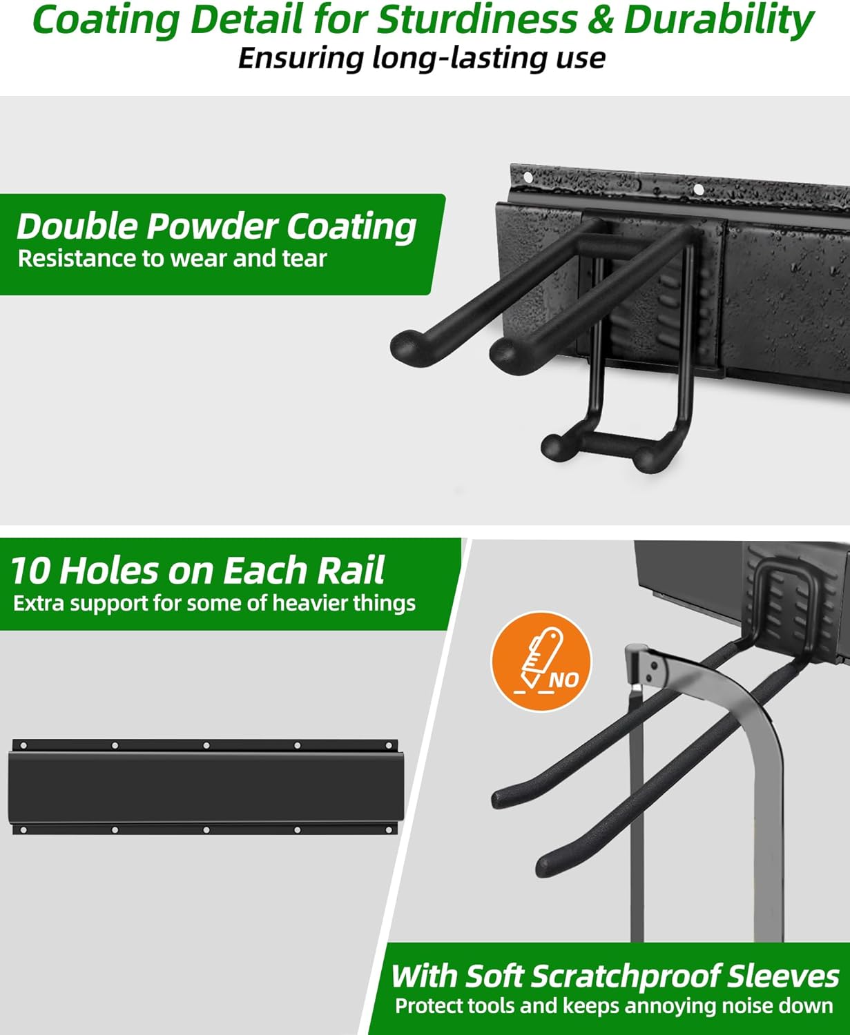 64 inches Garage Tool Organizer Wall Mount, Heavy Duty Garden Tool Organizer Rack, Hanging Storage Organization Racks Holder with 10 Hooks, for Lawn Tools, Shovel, Shed