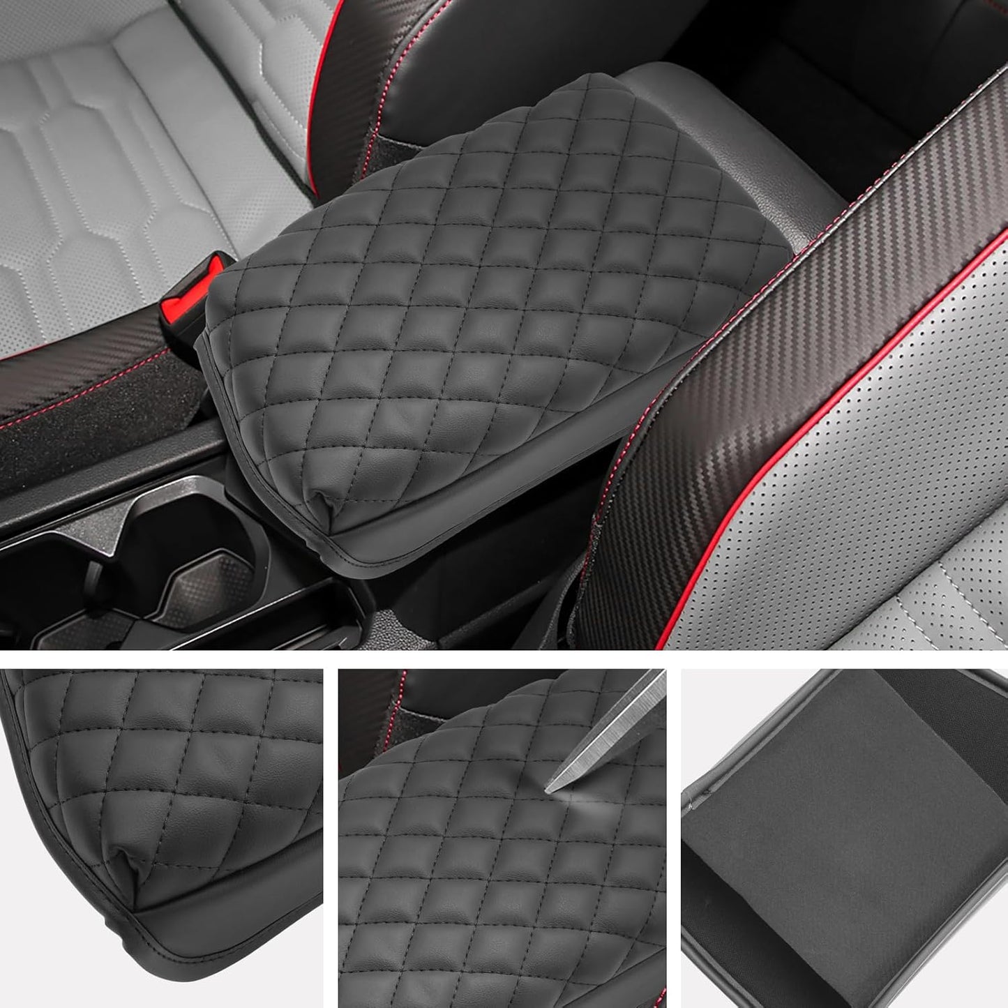 SXCY for 2024 VW Tiguan Armrest Cover Pad for Volkswagen Tiguan 2024 Accessories 2018-2022 2023 2024 Tiguan Center Console Cover 2024 Tiguan/Taos Middle Console Cover (Thicken Pad Checkered Pattern)