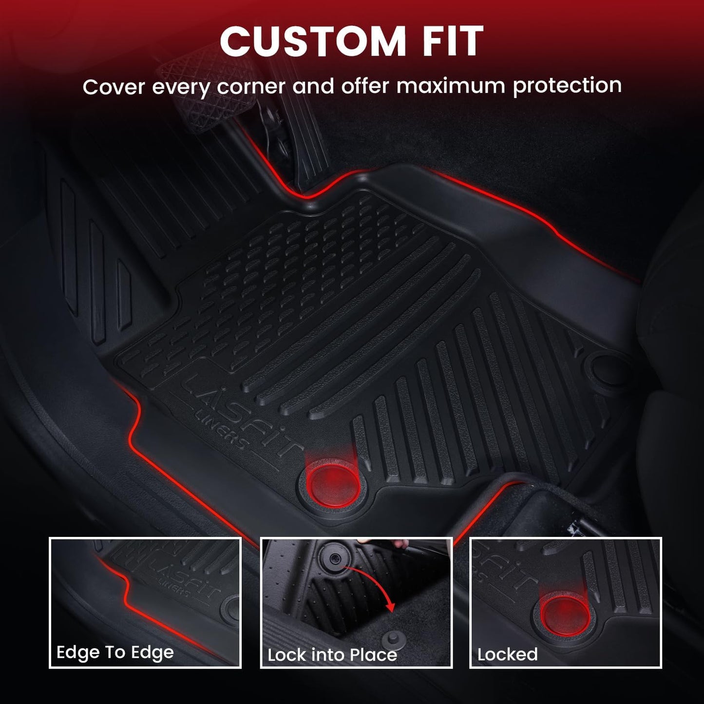 LASFIT Floor Mats Fit for Mercedes Benz GLS 450/580 / 63 AMG 2026 2025 2024 2023 2022 2021 2020 (Only Fit 6 Seats), All Weather TPE Floor Liners for Mercedes GLS 2020-2026, 1st & 2nd & 3rd Row Set