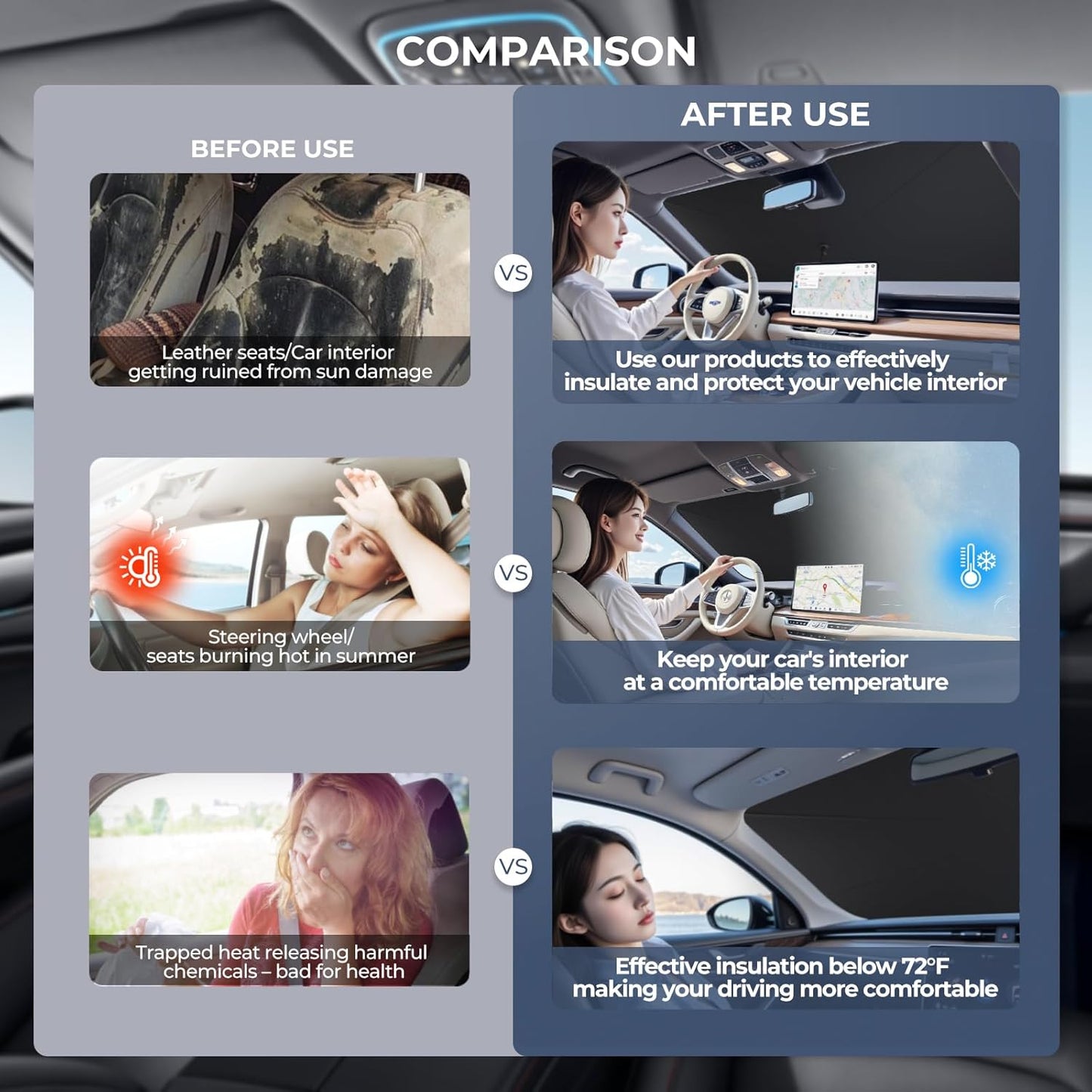 Windshield Sun Shade Umbrella for 2017-2025 Cadillac XT5 Accessories: Custom Fit 240T Silver, Double Thickened, Foldable Sunshade Window Sun Visor, Ultimate 99% UV Blocking for Luxury, Premium, Sport