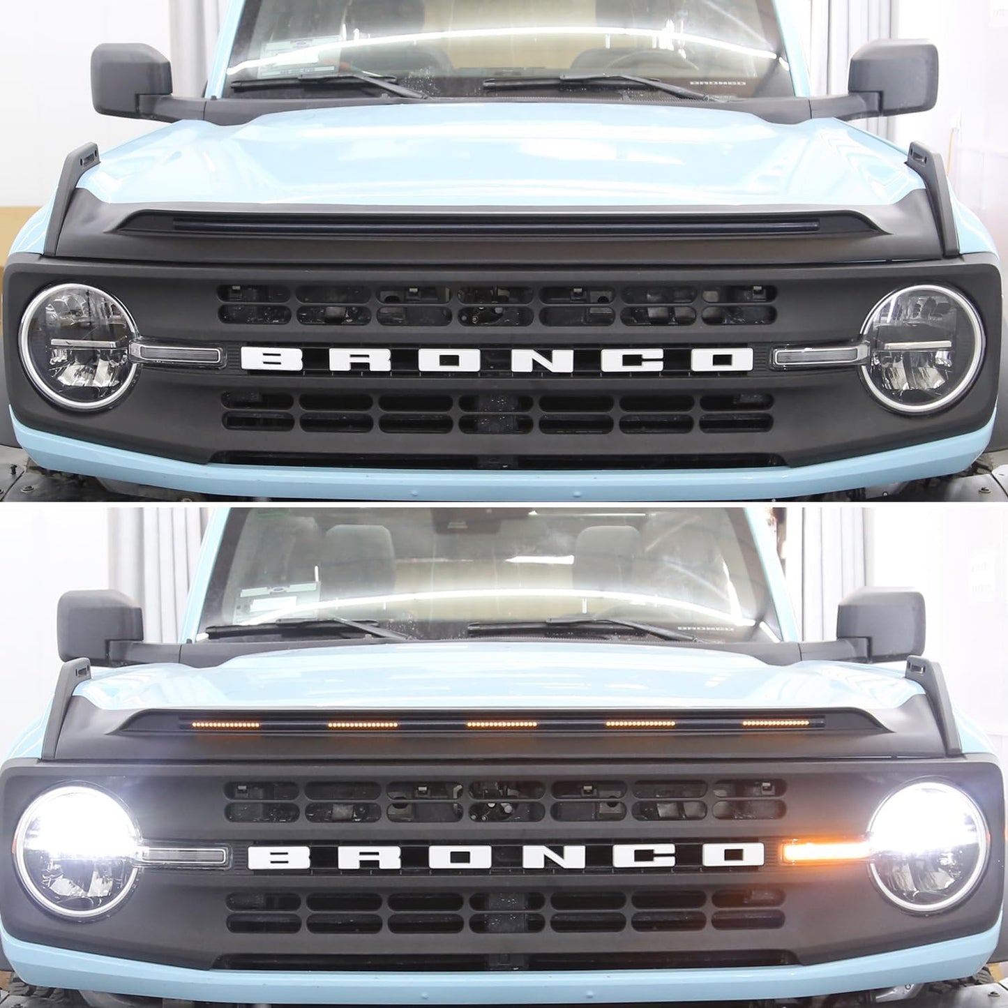 Bug Shield Hood Deflector with Light for Ford Bronco 2021-2024 2/4 Door Amber Light Bug Deflector Hood Protector