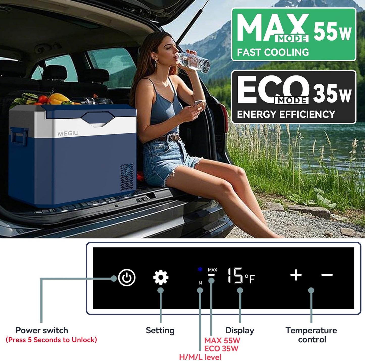 Car Fridge Portable 12V Refrigerator 32 Quart 12 Volt Freezer Compressor Cooler 12V/24V DC 110～240 V AC for Truck Van RV Camper SUV and Home Use