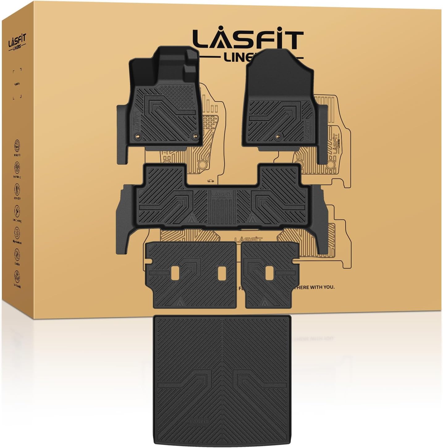 LASFIT Floor Mats & Trunk Mat for Honda Passport 2026, All Weather TPE Custom Fit Passport Floor Liner Accessories, 1st & 2nd Row & Trunk Mat with Backrest Mat Full Set, Black