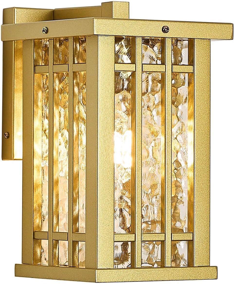 Outdoor Wall Light E26 Base Metal Frame - Gold Exterior Waterproof Lanterns with Clear Glass, Porch Wall Mount Lighting for Garage, Patio(Bulb not Included)