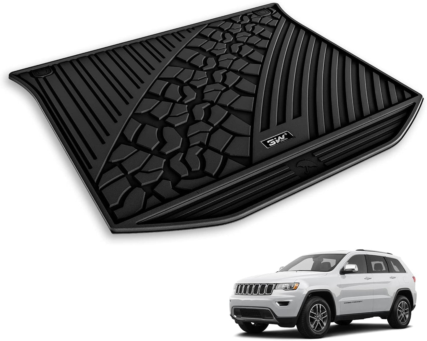 3W Cargo Liner Fit for Jeep Grand Cherokee 2013-2021/ Grand Cherokee WK 2022 2023(Non L) TPE All Weather Custom Fit Heavy Duty Trunk Mat, Black
