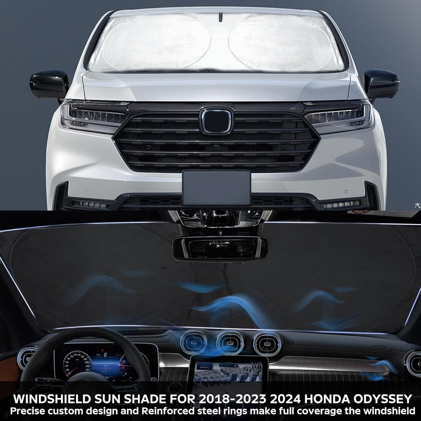 for Odyssey 2026 Windshield Sun Shade Foldable Sunshade fit for Honda Odyssey 2018-2024 2025 LX,EX,EX-L,Touring,Elite Minivan Windshield Cover, Front Window Shield 210T Sun Visor Car Accessories