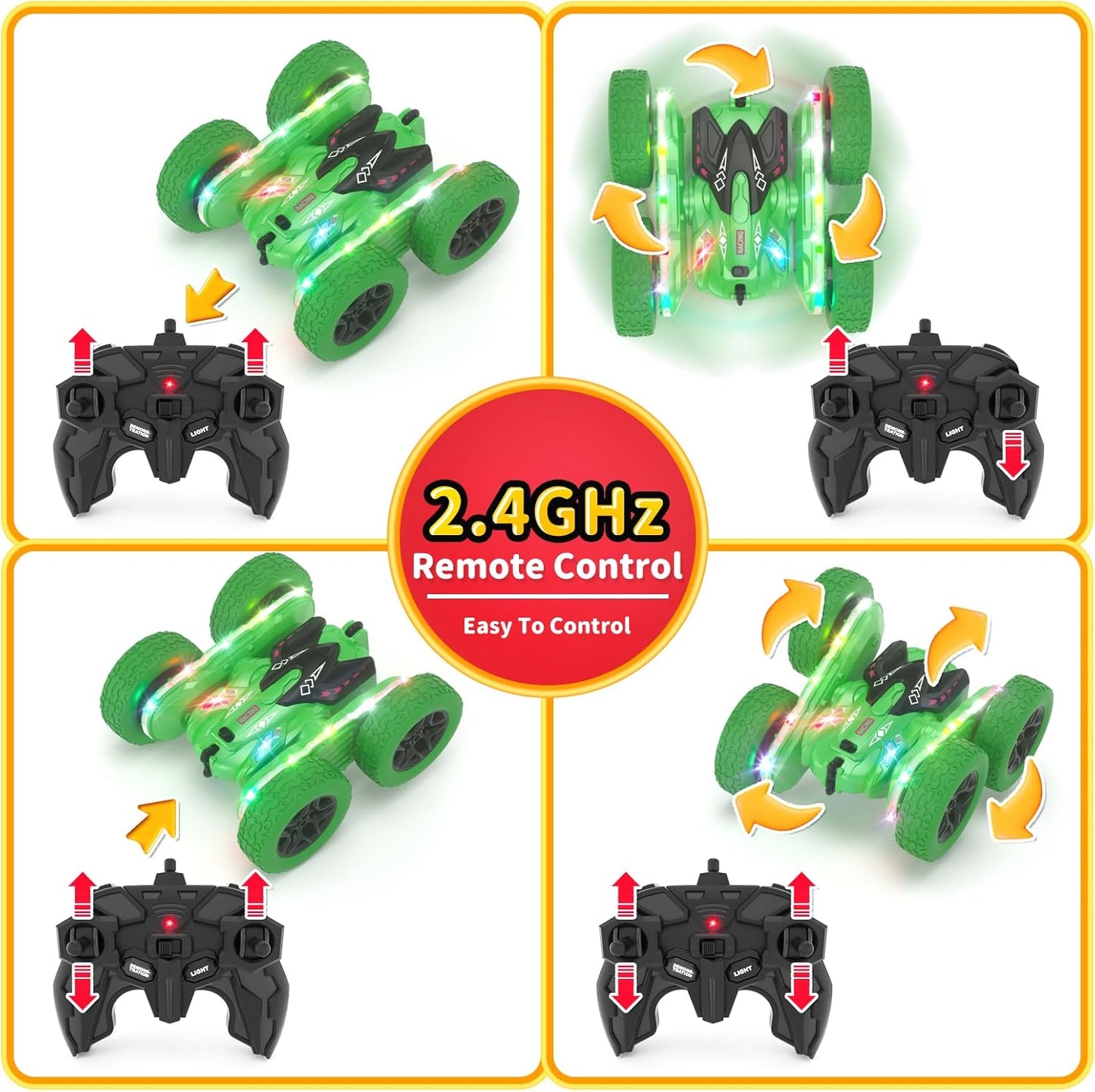 Remote Control Car, RC Cars, RC Stunt Car Toys New Upgraded Strip Light & Headlight, 6000mAH, 4WD 360° Rotating, Double Sided, Toy for Boys Girls Christmas Birthday Gift