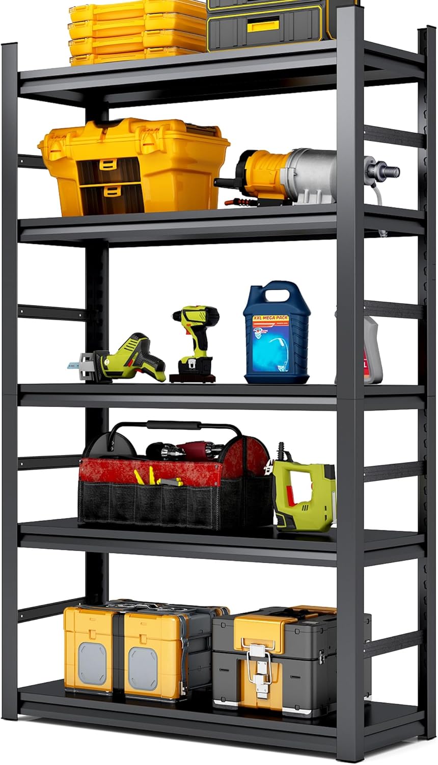 TOPKEY Metal Storage Shelf Garage Storage Shelves, Heavy Duty 5-Tier Utility Shelves for Garage, Kitchen, Warehouse, Adjustable Basement Storage Rack, Load 2500LBS, 72" H x 47.2" W x 23.6" D