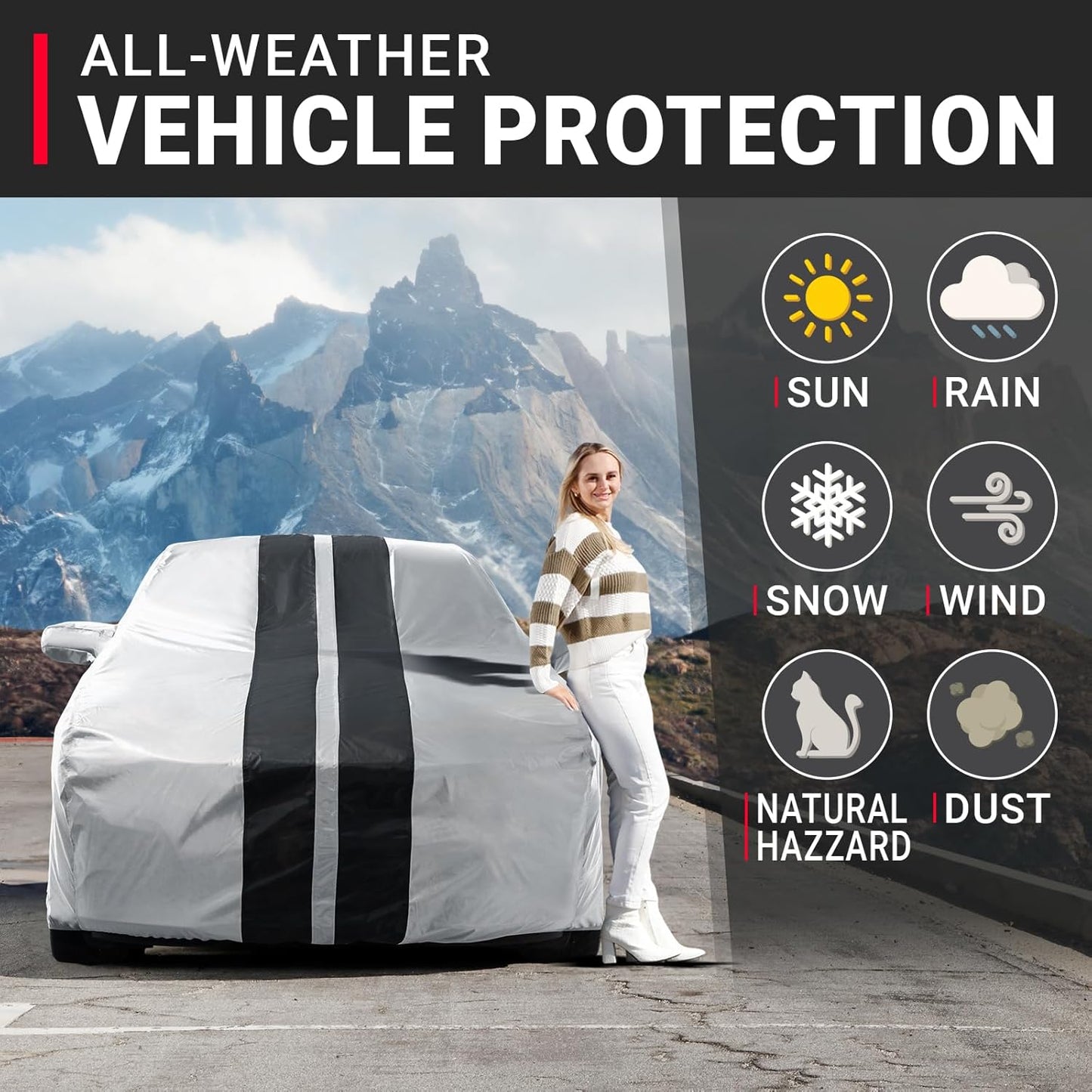 iCarCover Custom Car Cover for Buick Century (1997-2005) Waterproof All-Weather Rain Snow UV Sun Protector Full Exterior Indoor Outdoor Car Cover (Stripe - Gray/Black)
