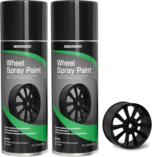 NADAMOO Aluminum Wheel Spray Paint, Car Rim Aerosol Paint for Recolor and Protection of Metal Surface, Semi-gloss Black, 2 Cans, 13 Oz Per Can