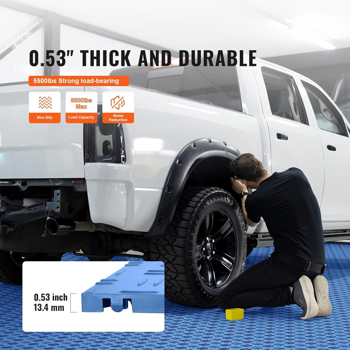 VEVOR Interlocking Garage Floor Covering Tiles, 12x12x0.53 inch, 50 Pack, Non-Slip Double-Sided Texture, for Garages, Basements, Repair Shops, Blue