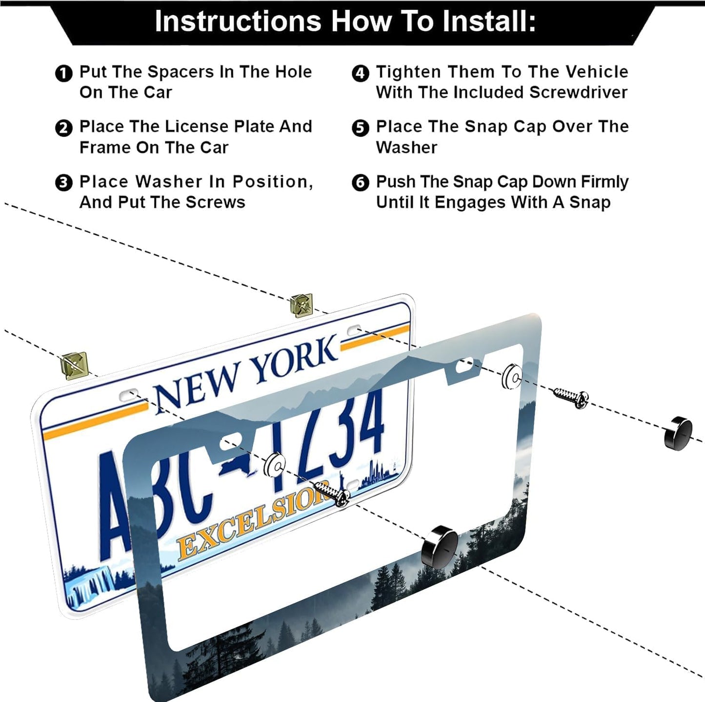 Mountains Forest License Plate Frames - 2 Pcs Set 2 Holes Stainless Steel Metal Novelty Auto Car Accessories Decoration License Plate Frame Cover Size 6.3" x 12.2" Fit US Vehicles for Women Men Gift