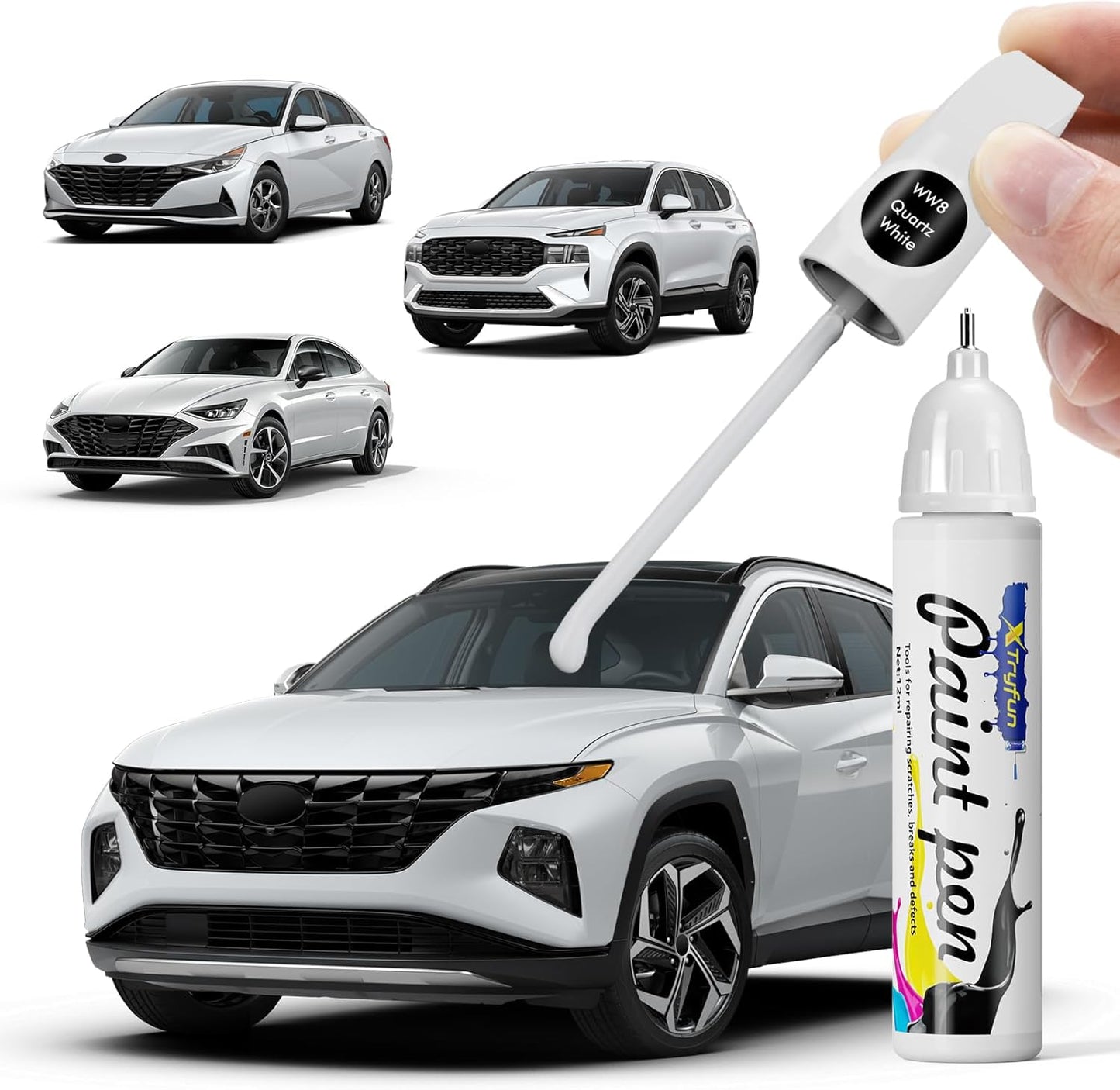 Quartz White (WW8) Touch Up Paint Compatible with Hyundai, DIY Car Paint Scratch Repair, Automotive Paints, Quick & Easy Fix Scratch Repair for Tucson/Elantra/Santa Fe/Sonata