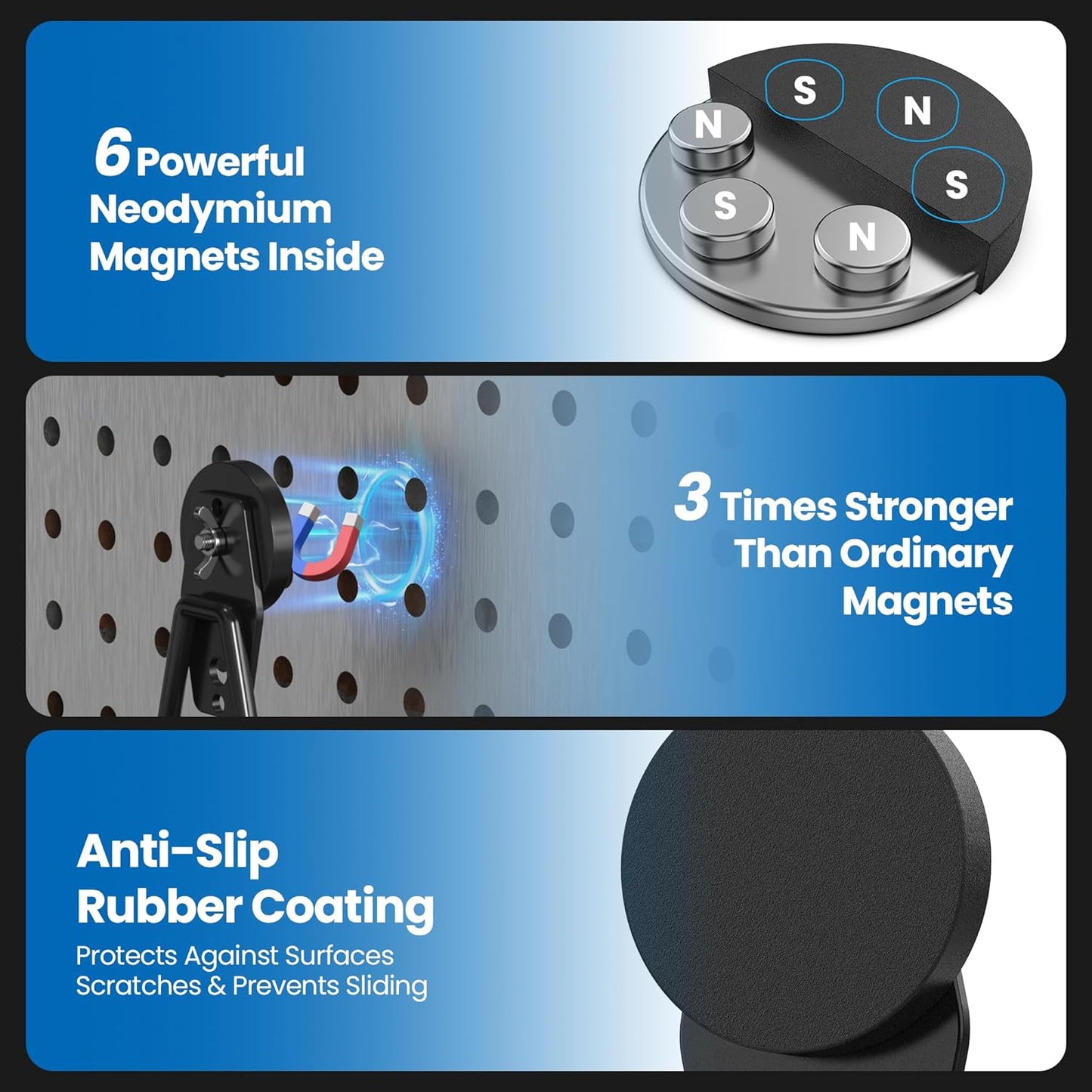 Large Heavy Duty Magnetic Hook Extra Strong Magnetic Garage Hooks Big NdFeB Industrial Magnet Hooks Magnetic Utility Storage Holder Organization with Anti-Slip Coating for Hanging Garden Tools 2 Pcs