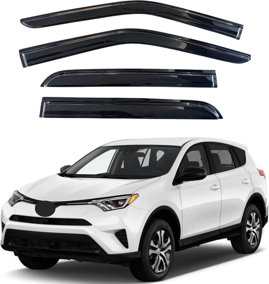 KPY Window Visor Compatible with Toyota RAV4 2013-2018, 4PC Rain Guard Side Window Vent Deflectors Tape-On Mugen Style, 2013 2014 2015 2016 2017 2018