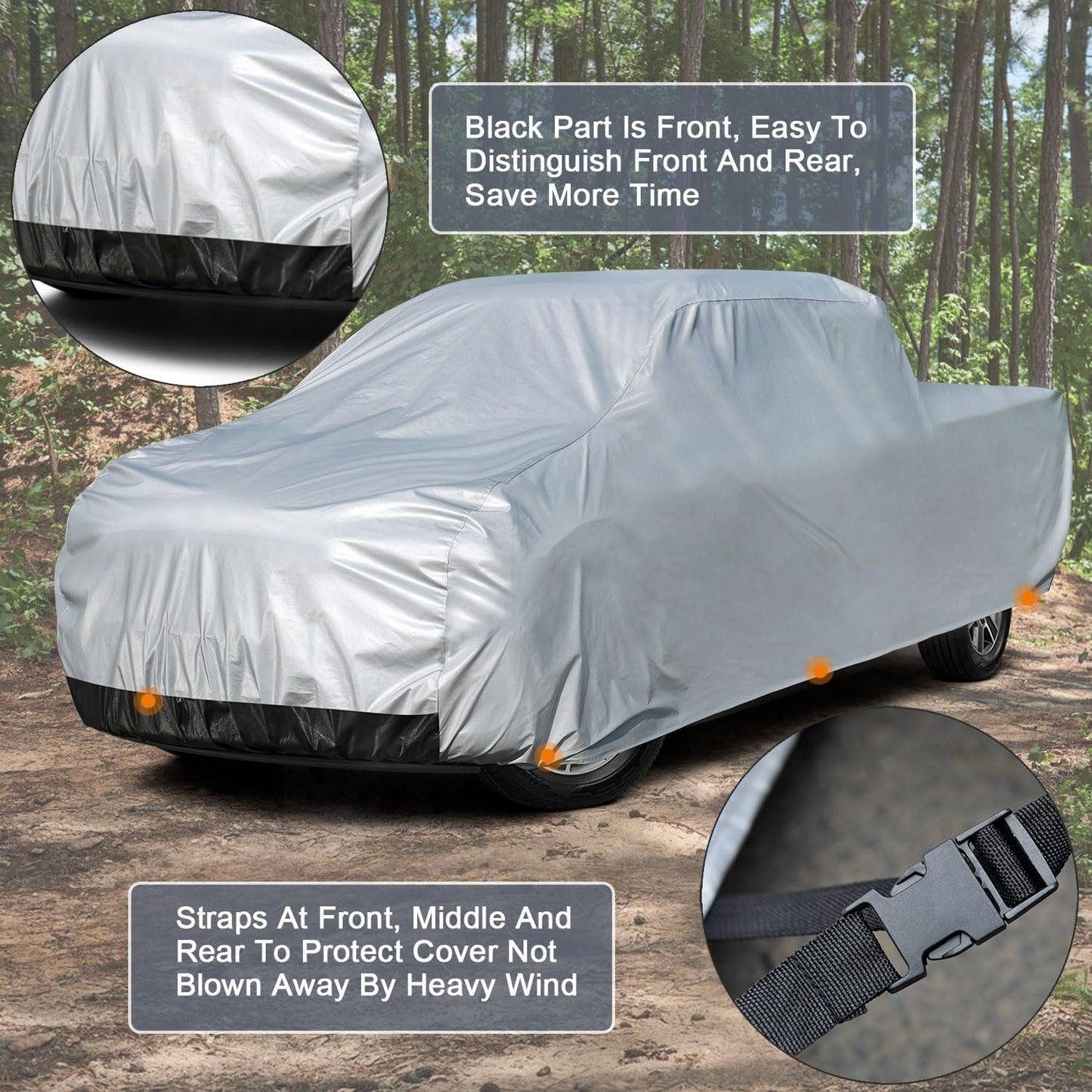 Kayme Full Size Truck Cover Waterproof All Weather, Heavy Duty Outdoor Large Pickup Cover Sun Rain Uv Protection, Universal Fit Ford F250 F350 RAM 2500 3500(Length Up to 262 inch) XXXL.Silver