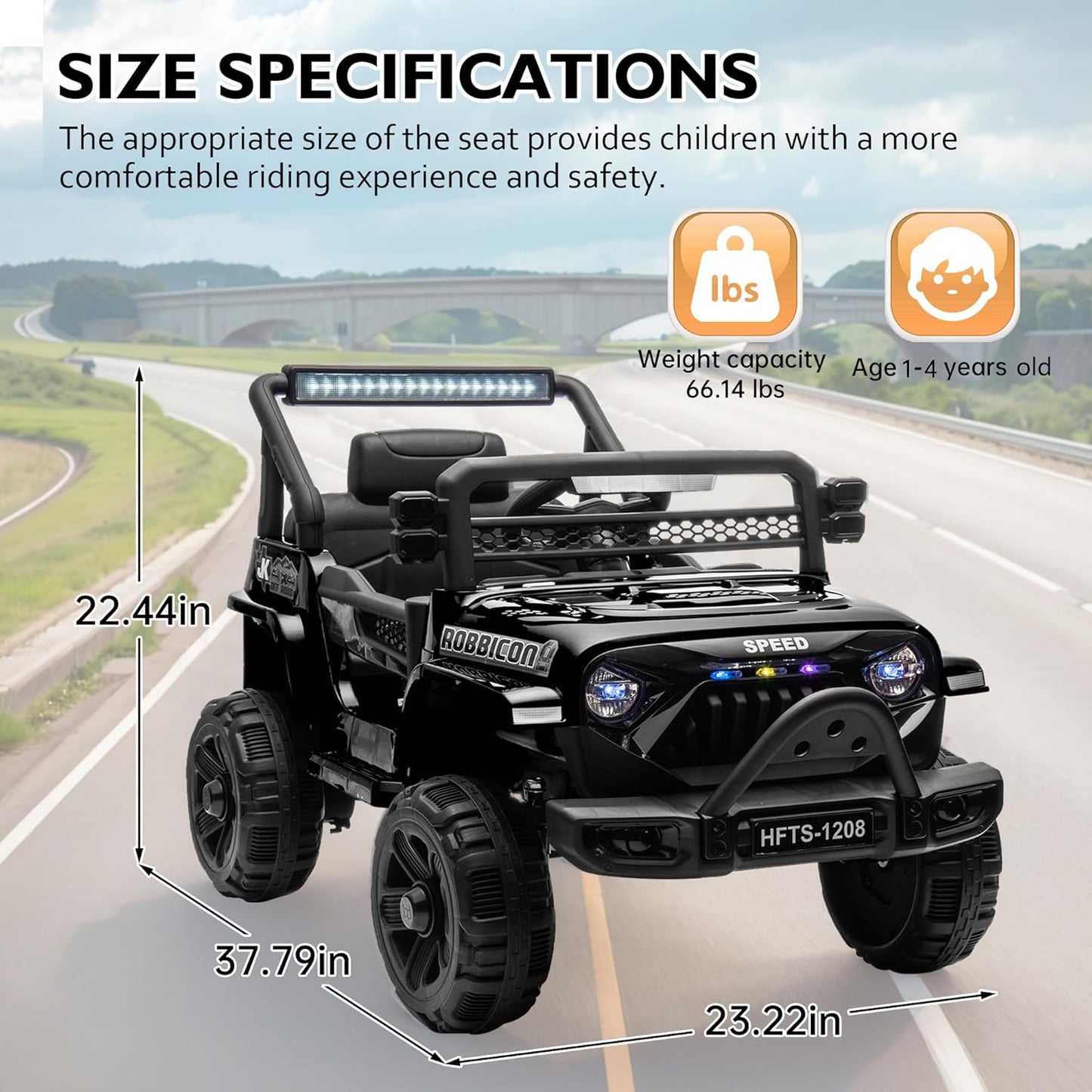 12V Ride on Electric Truck Car for Kids, 12V Kids Electric Vehicles w/Remote Control, Four-Wheel Suspension, USB, Bluetooth, Power Display, Lights, Battery Powered Ride on Toys for Boys Girls (Black)