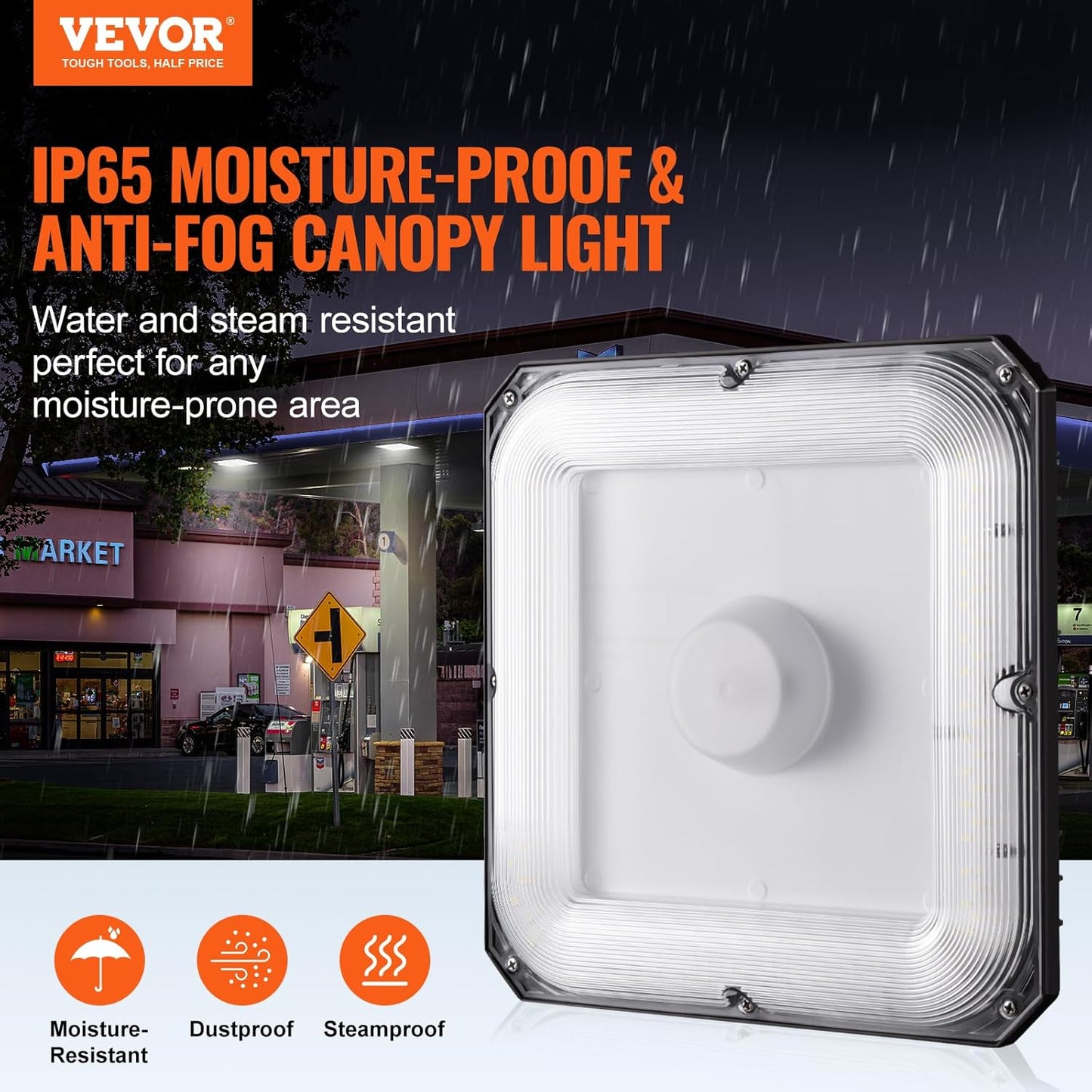 VEVOR 4 Pack LED Canopy Lights, 80W, 8800LM 5000K Daylight Commercial Industrial Outdoor Canopy Lights, 10.08"x10.08" Surface Mount Ceiling Lighting for Gas Station Warehouse Garage Street Shop, IP65