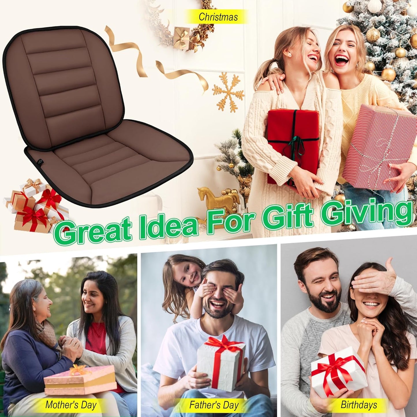 kingphenix Car Seat Cushion with Lumbar Support Pillow: Enhanced Comfort Memory Foam Design for Pain Relief, Ideal for Drivers and Office Use - Ergonomic Lumbar Comfort for Long Sitting - Brown