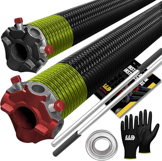 Garage Door Torsion Springs 207x2x22 Includes 1” Steel Bearing, Gloves, and Winding Bars for Left and Right Side of Garage Door Precision E-Coating 5-Year Warranty Minimum 30,000 Cycles (Pair)