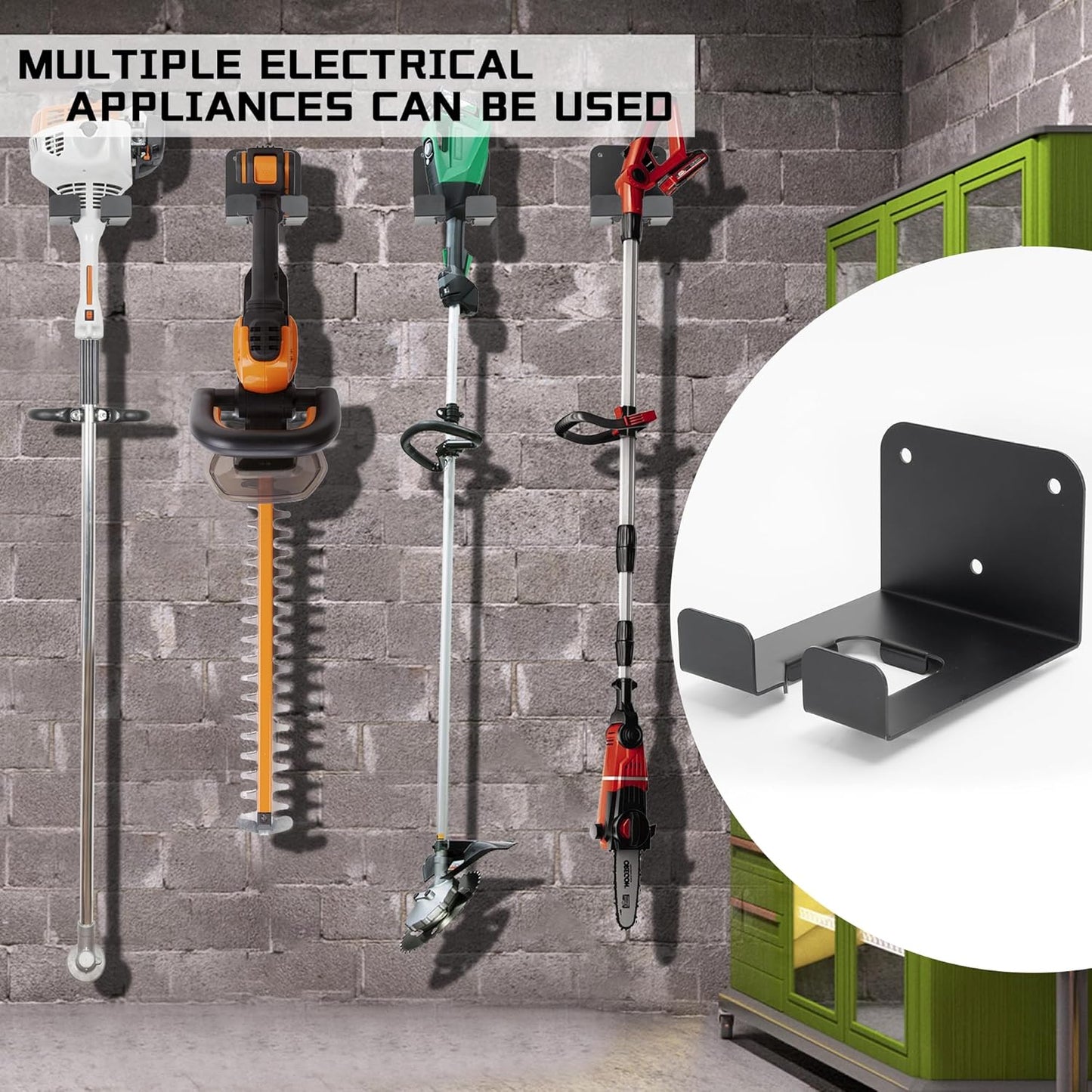 Weedeater Hanger, 2 Pack Weed Eater Hanger for Garage Wall-mounted Organizer Trimmer Rack Storage for Grass Trimmer, Hedge Trimmer, Garage Wall, Garden Tools, Black