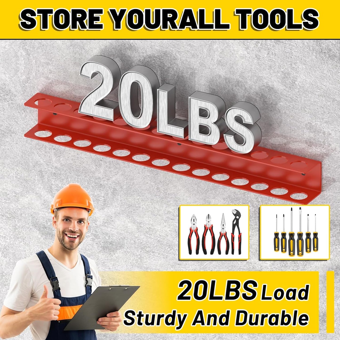 Screwdriver Plier Organizer Wall Mount, Screwdriver Rack, Metal Plier Holder Utility Tool Holder Organizers and Storage Rack for Garage Workshop Workbench Tool Chest Cart,1 Pcs, Red