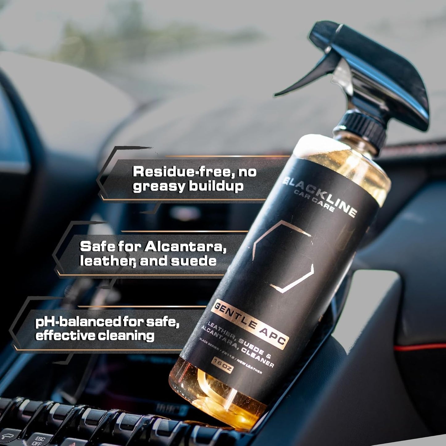 Blackline Car Care - Gentle APC - Streak free total Interior Cleaner and Protectant, Safe for Cars, Motorcycles & More. 16 fl oz leather upholstery cleaner - interior car fabric cleaner, GTL001