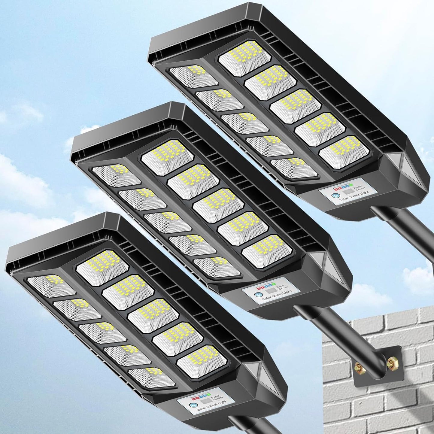 Solar Street Lights Outdoor for Outside, IP66 Waterproof Street Lights Outdoor, 6500K Dusk to Dawn Solar Security Flood Lights Motion Sensor with Remote Control for Yard, Entryway, Garage 3 Pack