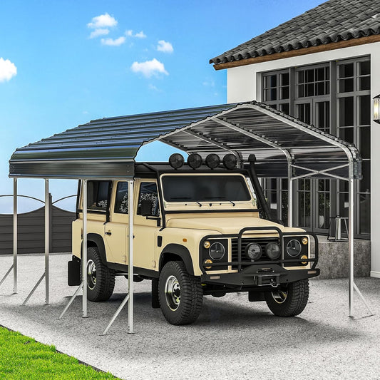 10x15' Heavy Duty Metal Carport – Sturdy Structure, All-Weather Protection, Easy Assembly for Cars, Trucks, Boats, Tractors, and Outdoor Storage (Grey, 10x15FT)