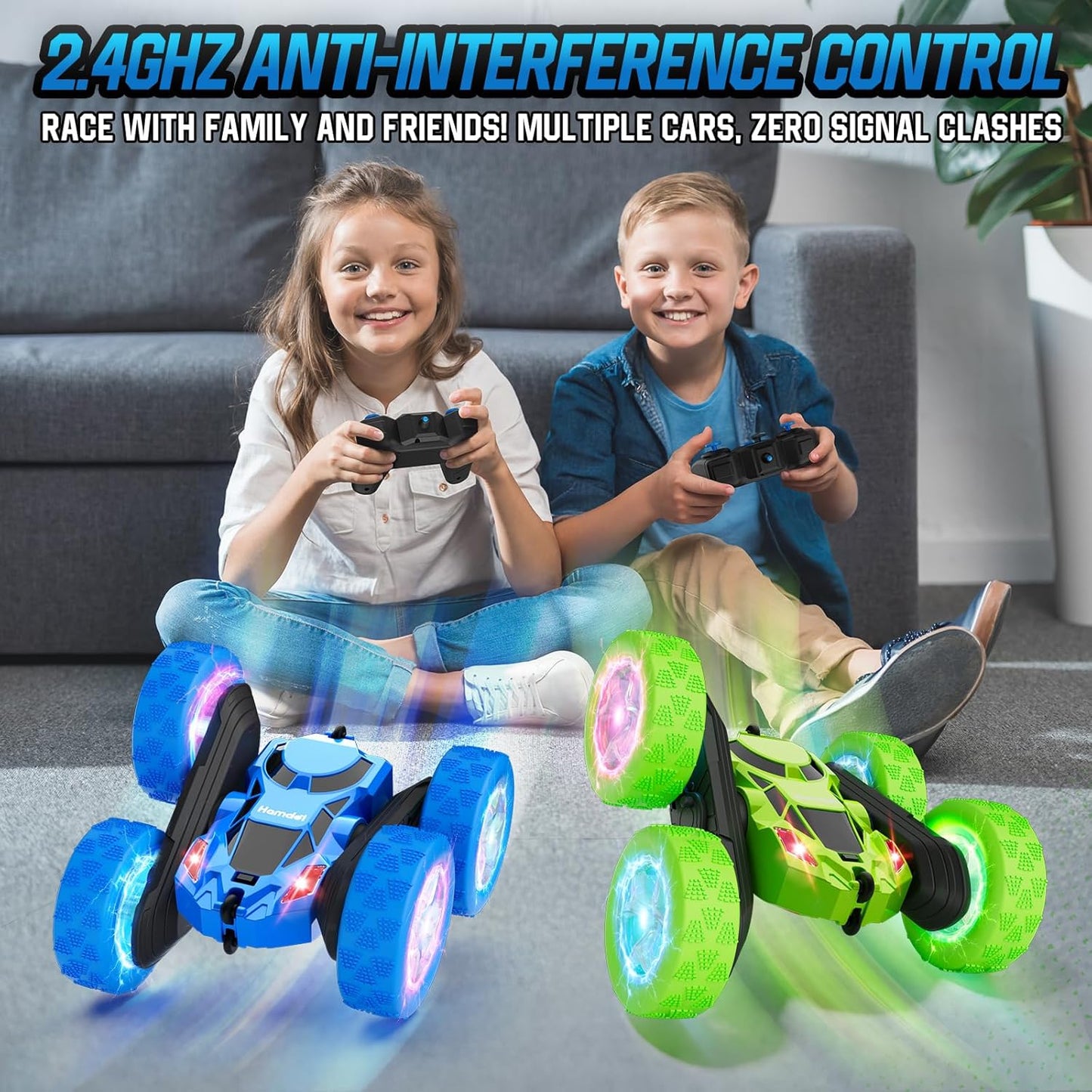 Remote Control Car for Boys 6-12 Year Old Double Sided 360°Rotating 4WD Rechargeable RC Cars Race Stunt Toy Car for Kids Birthday-Blue