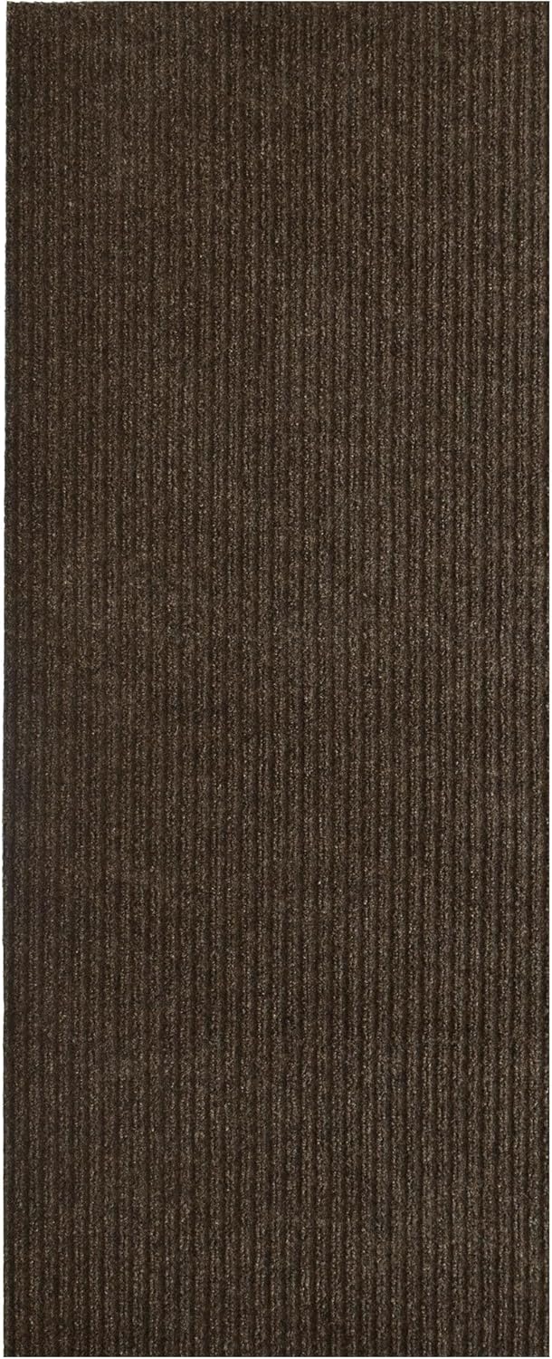 iCustomRug Spartan Weather Warrior Indoor/Outdoor Utility Ribbed Carpet Runner with Non-Slip Thermoplastic Rubber Backing, 6ft X 62ft in Brown