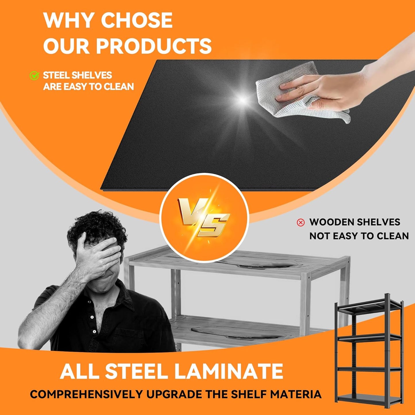 59''H Garage Shelving Heavy Duty Rack, 2400 LBS Large Capacity 4 Tier Adjustable Storage Shelves, Metal Industrial ShelvingUnits for Garage, Basement and Warehouse, 59''H×31.5''W×13.78''D, Black