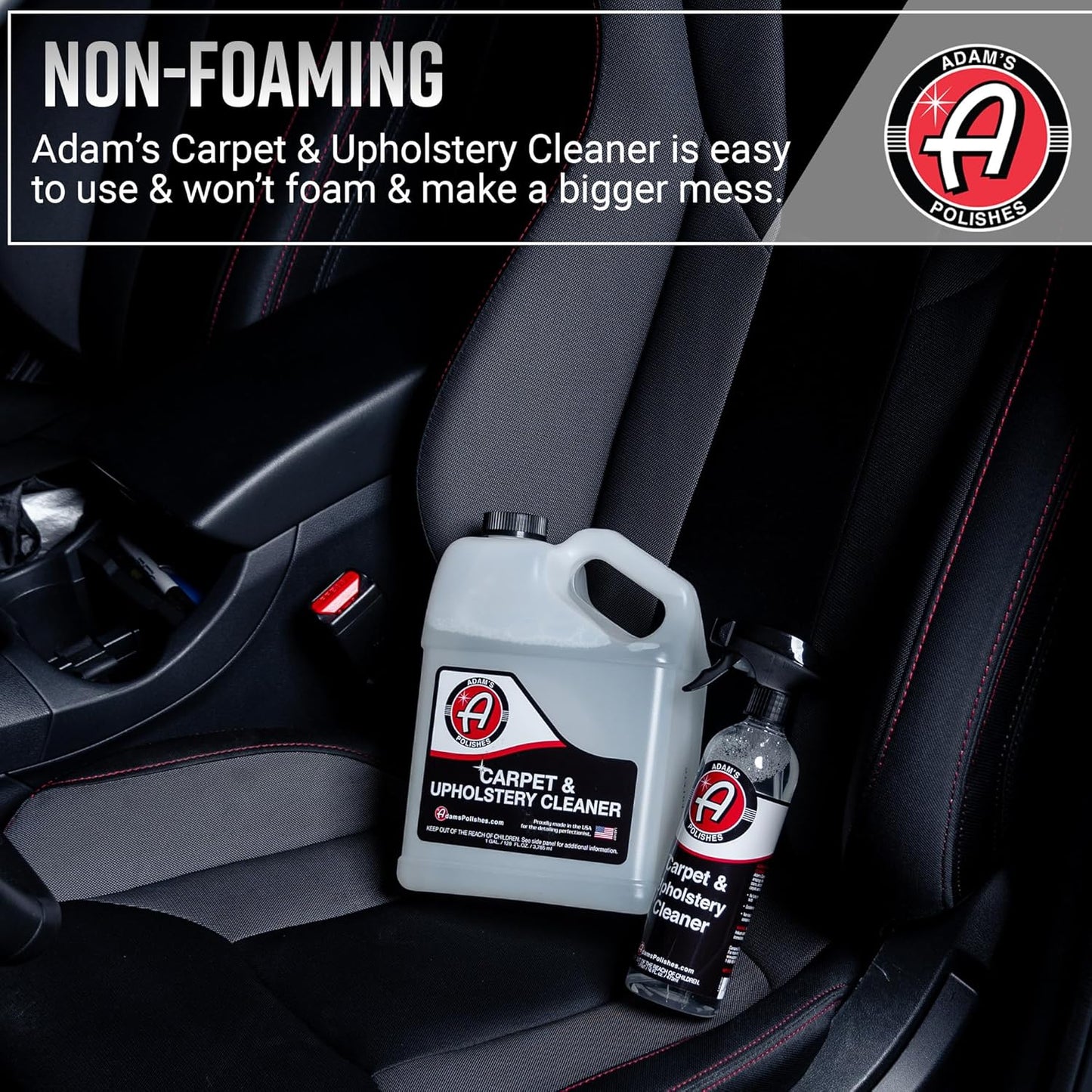 Adam's Polishes Carpet & Upholstery Cleaner (16oz) - Powerful Car Carpet Cleaner For Auto Detailing, Cloth & Fabric Interior Cleaning Solution, Stain Remover For Car Seat, Floor Mats & More