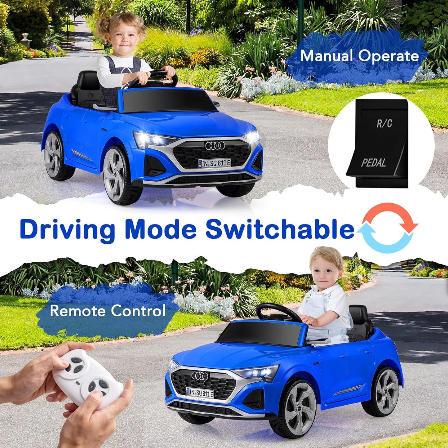 Licensed Audi SQ8 Ride on Car by OLAKIDS, 12V Kids Electric Vehicle with Remote Control, Toddlers Battery Powered Toy with 3 Speeds, Wheels Suspension, Music (Blue)