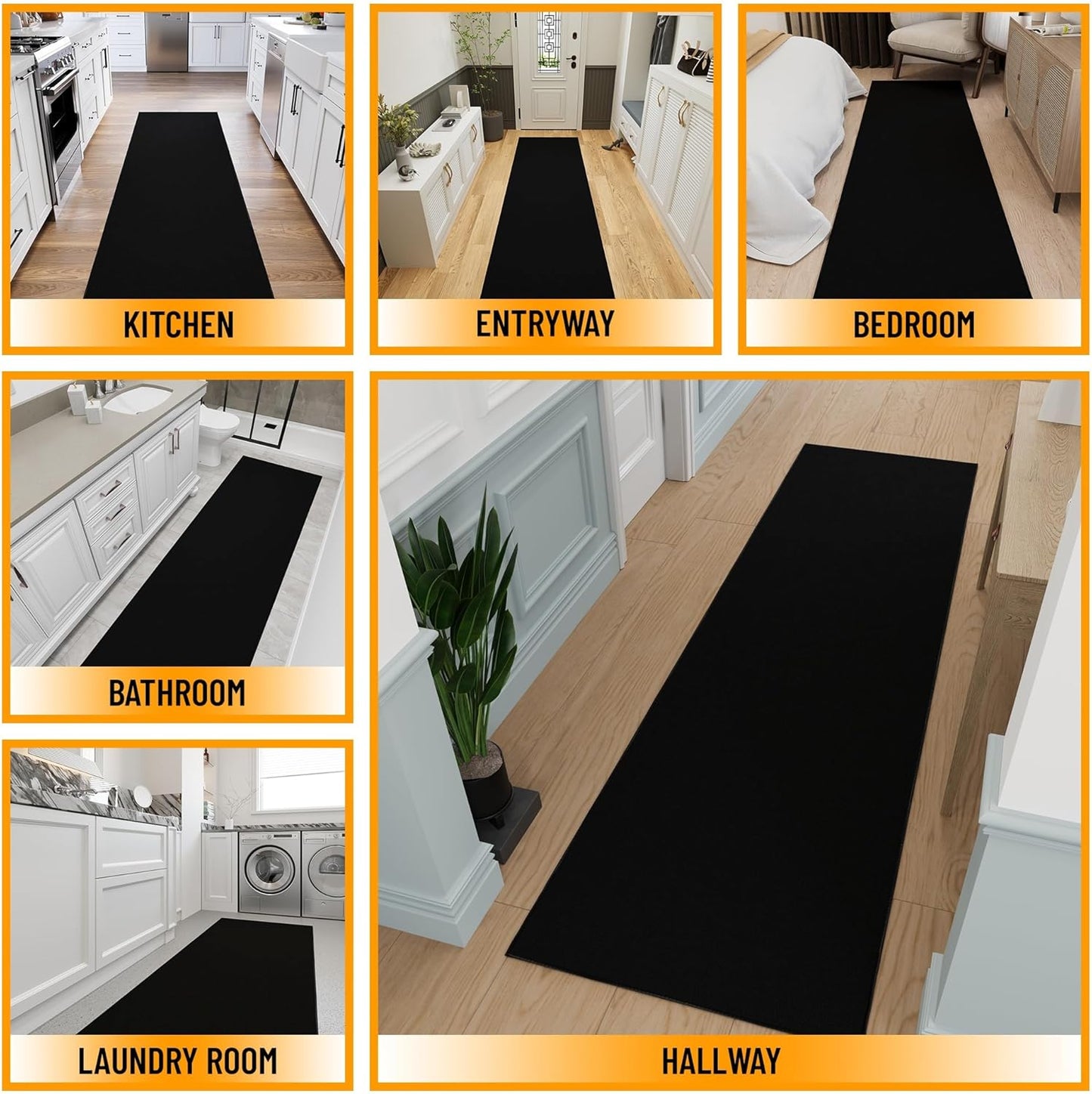Ottomanson Hallway Runner Rug 2'7" x 9'10" Non Slip Solid Area Rugs Easy to Clean Laundry Rug Runner Durable & Pet Friendly Floor Carpet Runners for Hallways Entryway Living Room Kitchen, Black