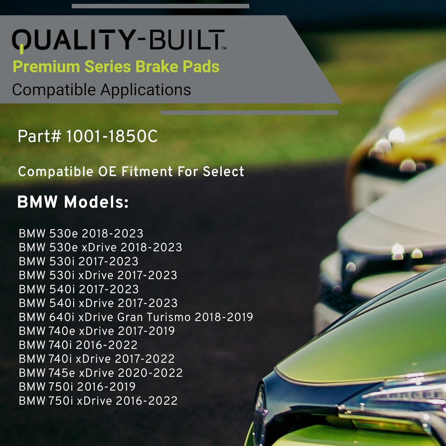 Premium Ceramic Rear Brake Pads (1001-1850C) Compatible with 2016-2024 BMW (530e/530i/540i/740i/750i/840i/840i Gran Coupe/iX/M550i xDrive/X3/X4/X5/X6/X7 & More)