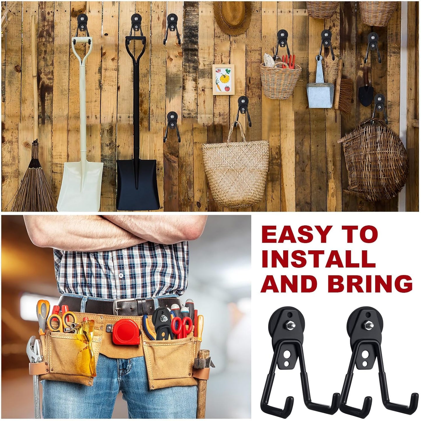 Landhoow Large Magnetic Hooks Heavy Duty Garage Magnet Hooks Strong Storage Utility Magnetic Hangers with Anti Slip Rubber Coating for Indoor and Outdoor Hanging(Black,18 Pcs)