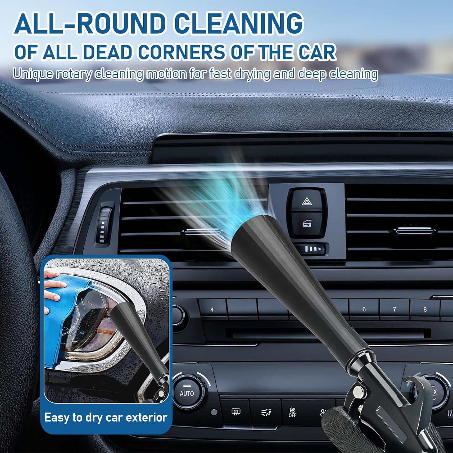 Tornado Car Cleaning Air Blow Gun – High Pressure Interior Detailing Tool with 360° Swivel Nozzle, Pneumatic Dust Blower for Auto Carpet Seats Dashboard Console Cleaning.