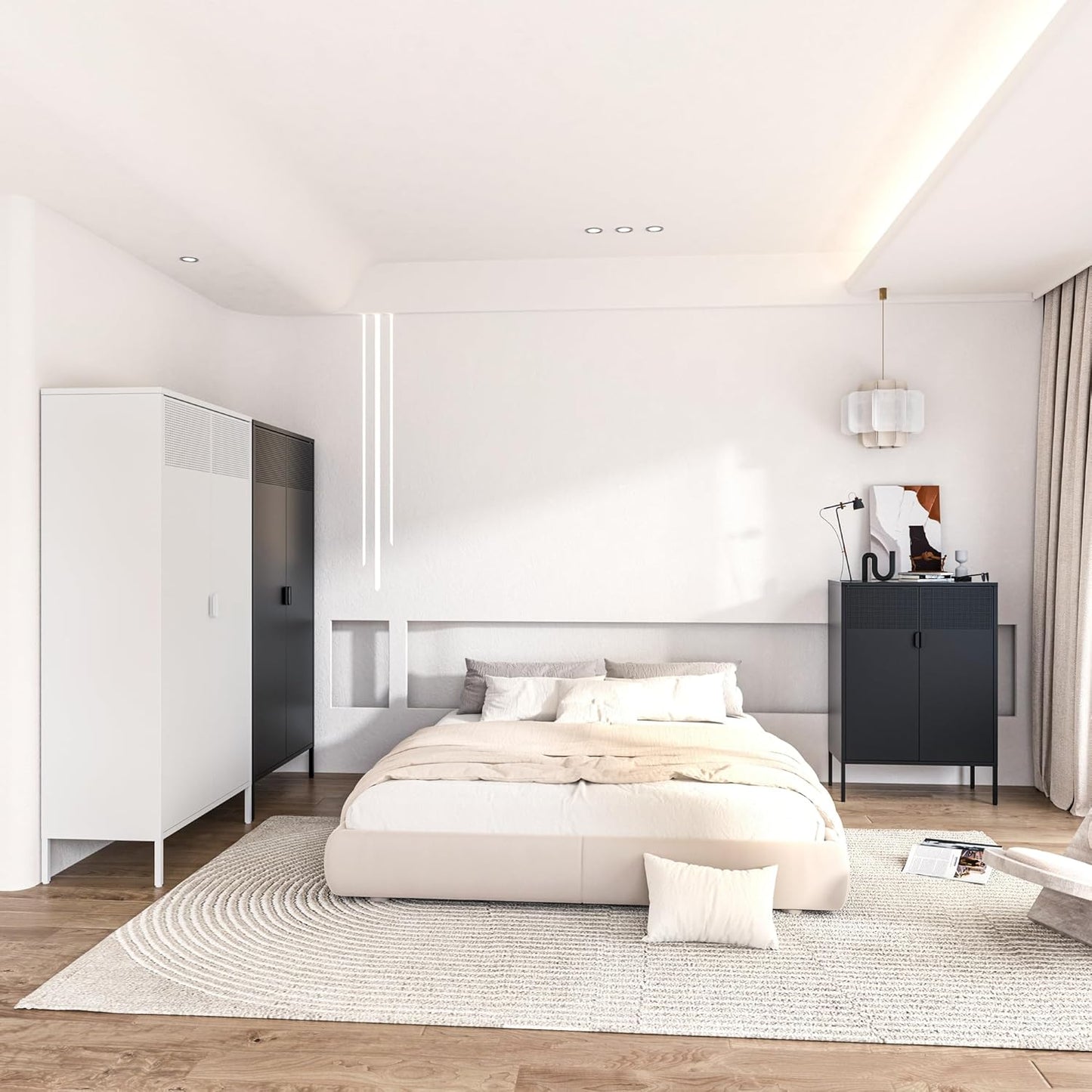 2 Mesh Door Metal Storage Cabinet with Adjustable Shelves, Multipurpose Black Storage Cabinet, 3-Tier Office Cabinet,Metal Storage Cabinet for Office Home,Hallway(Black, 47''H)